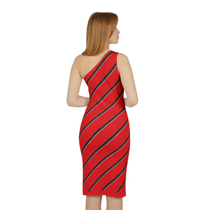 Striped - Shoulder Dress (Red)