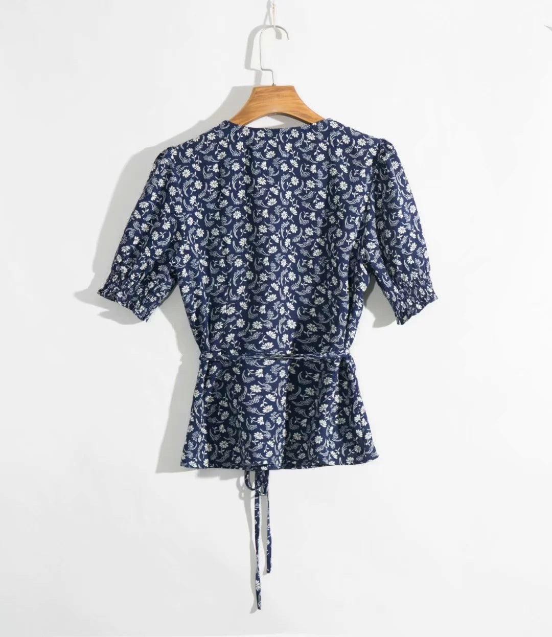 Floral Blouse - Short Sleeve - Slimming