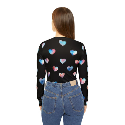 Heart Pattern Long Sleeve V-neck Shirt