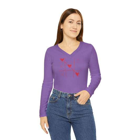 Women's Tic Tac Toe Long Sleeve V-neck Shirt