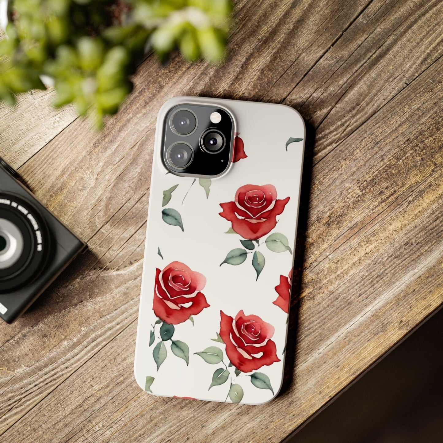 Slim Phone Cases - Roses (White)