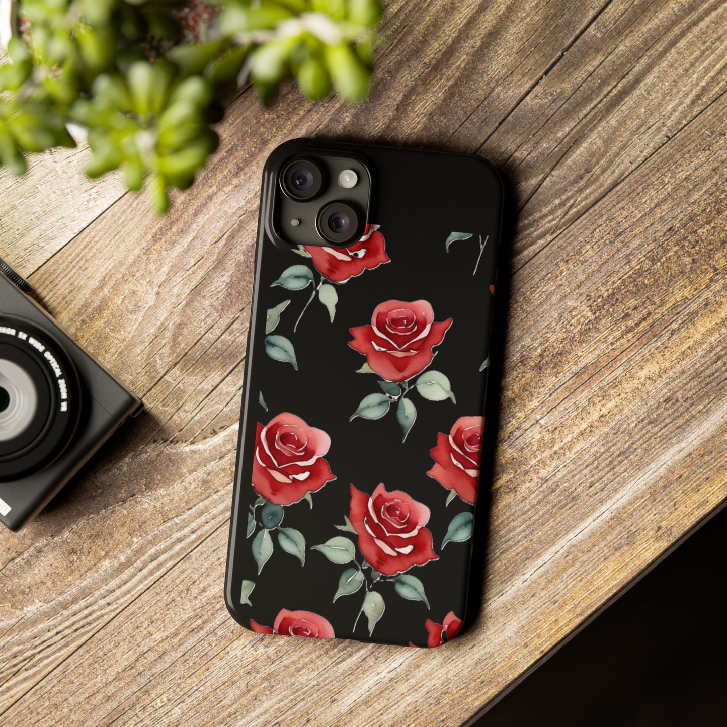 Slim Phone Cases - Roses (Black)