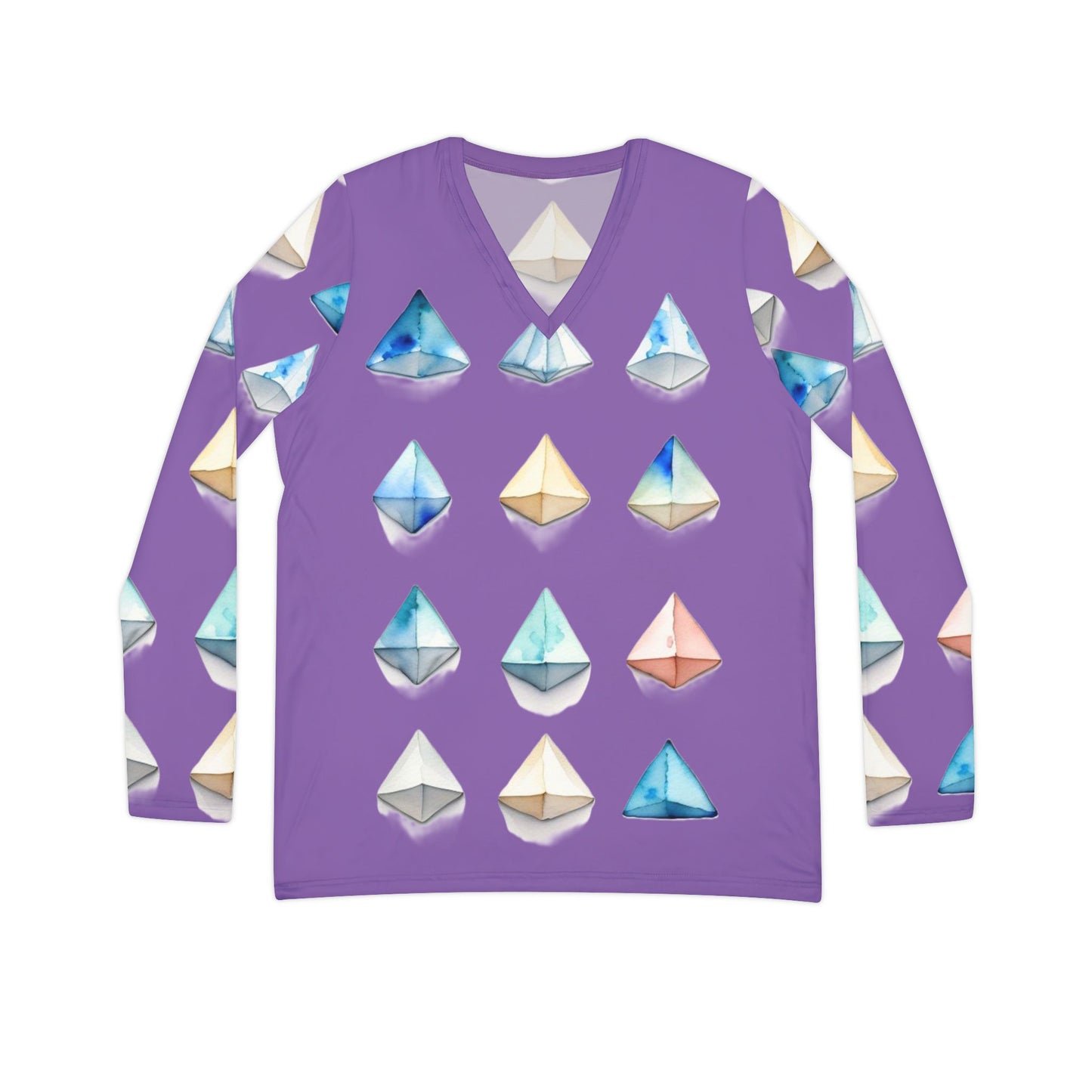 Triangle Pattern Women's Long Sleeve V-neck Shirt