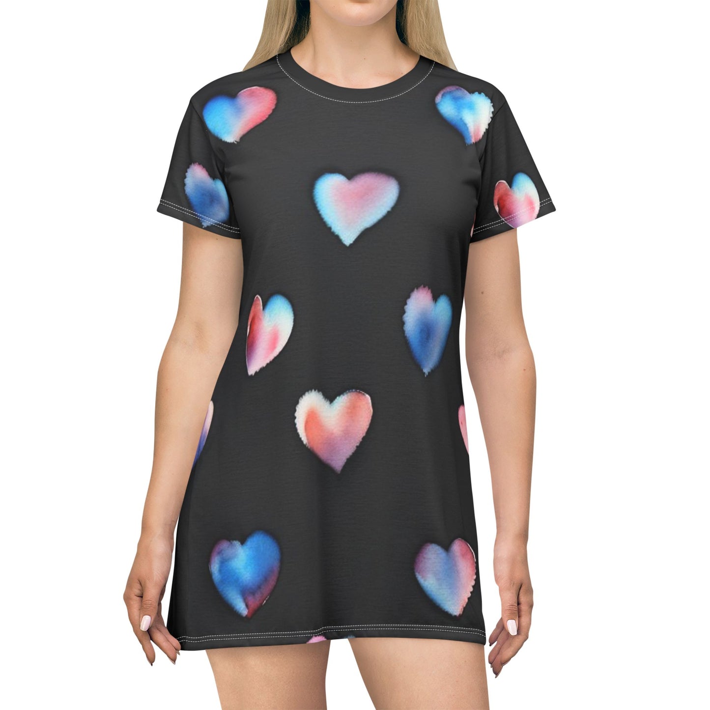 T-Shirt Dress - Hearts - Nightgown (Black)