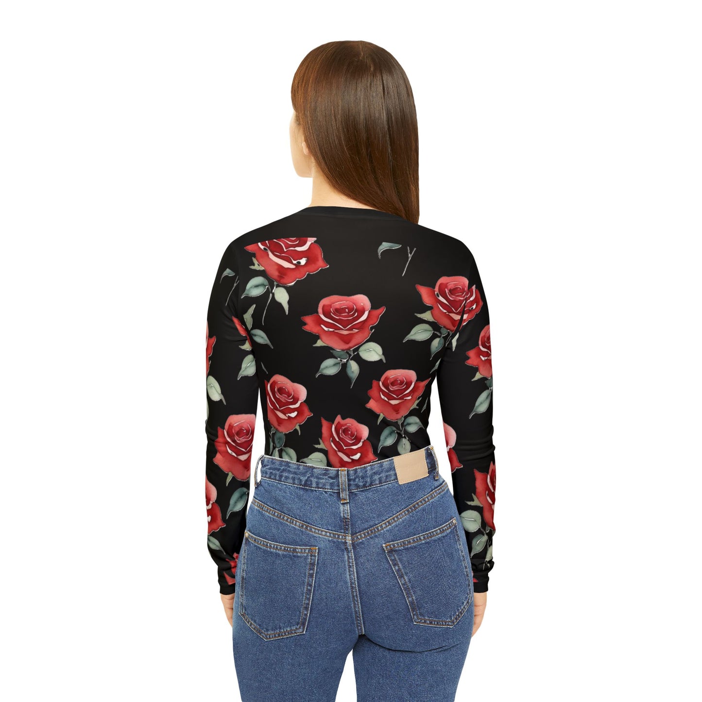 Rose Pattern Long Sleeve V-neck Shirt