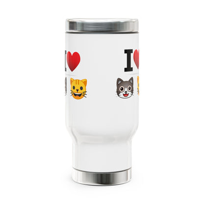 I Heart Cats - Stainless Steel Travel Mug with Handle, 14oz