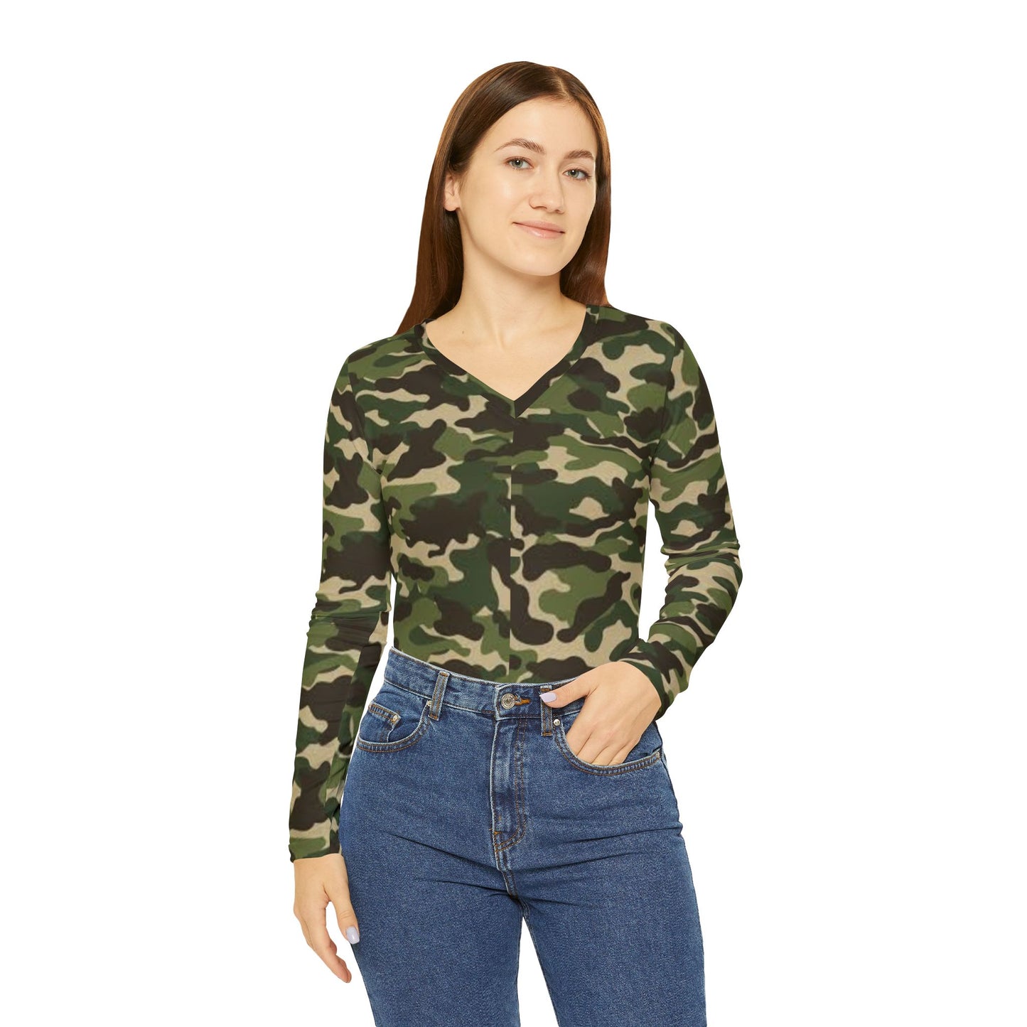 Camo Long Sleeve V-neck Shirt