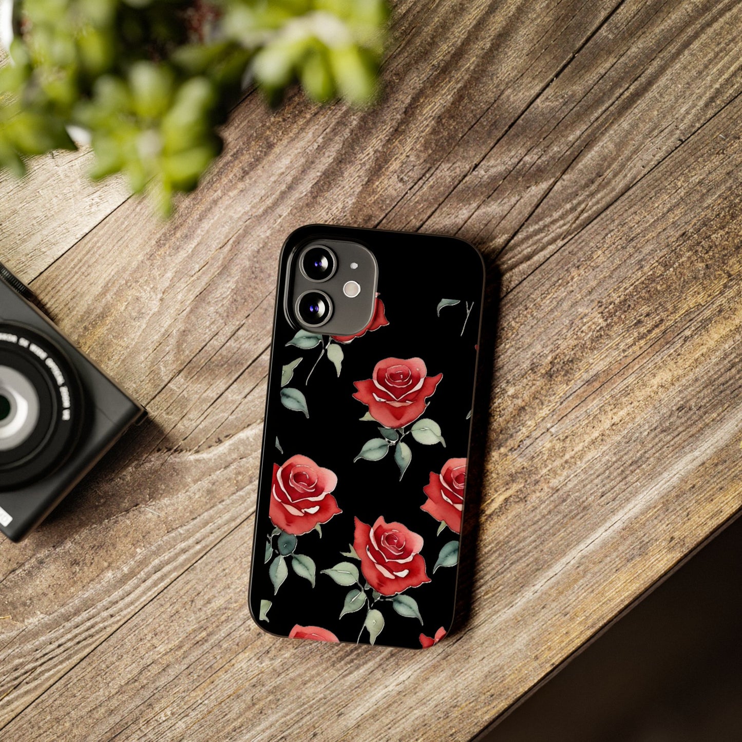 Slim Phone Cases - Roses (Black)