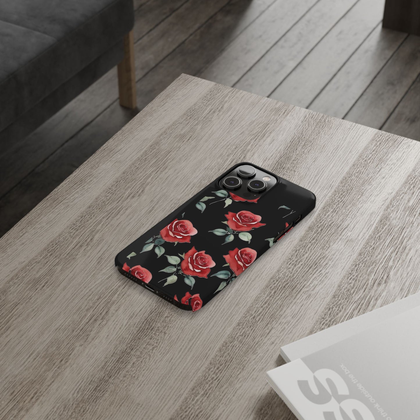 Slim Phone Cases - Roses (Black)