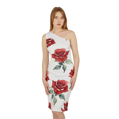 Shoulder Dress -Roses  (White)