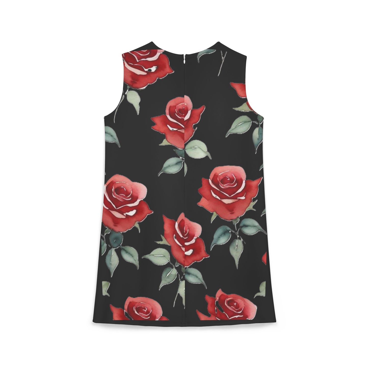 A-line Sleeveless Dress - Roses - (Black)