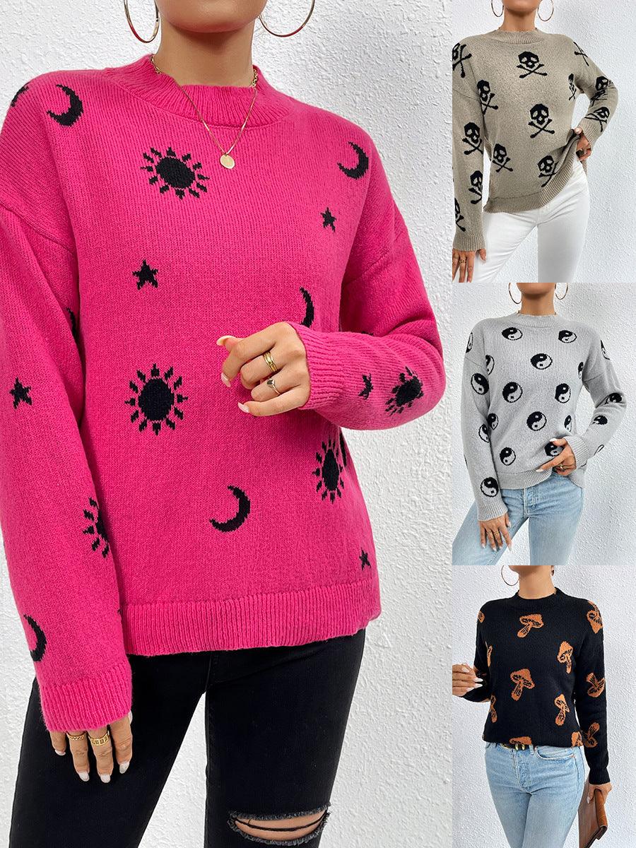 Women's Sweaters - Jacquard Crewneck - Pullovers