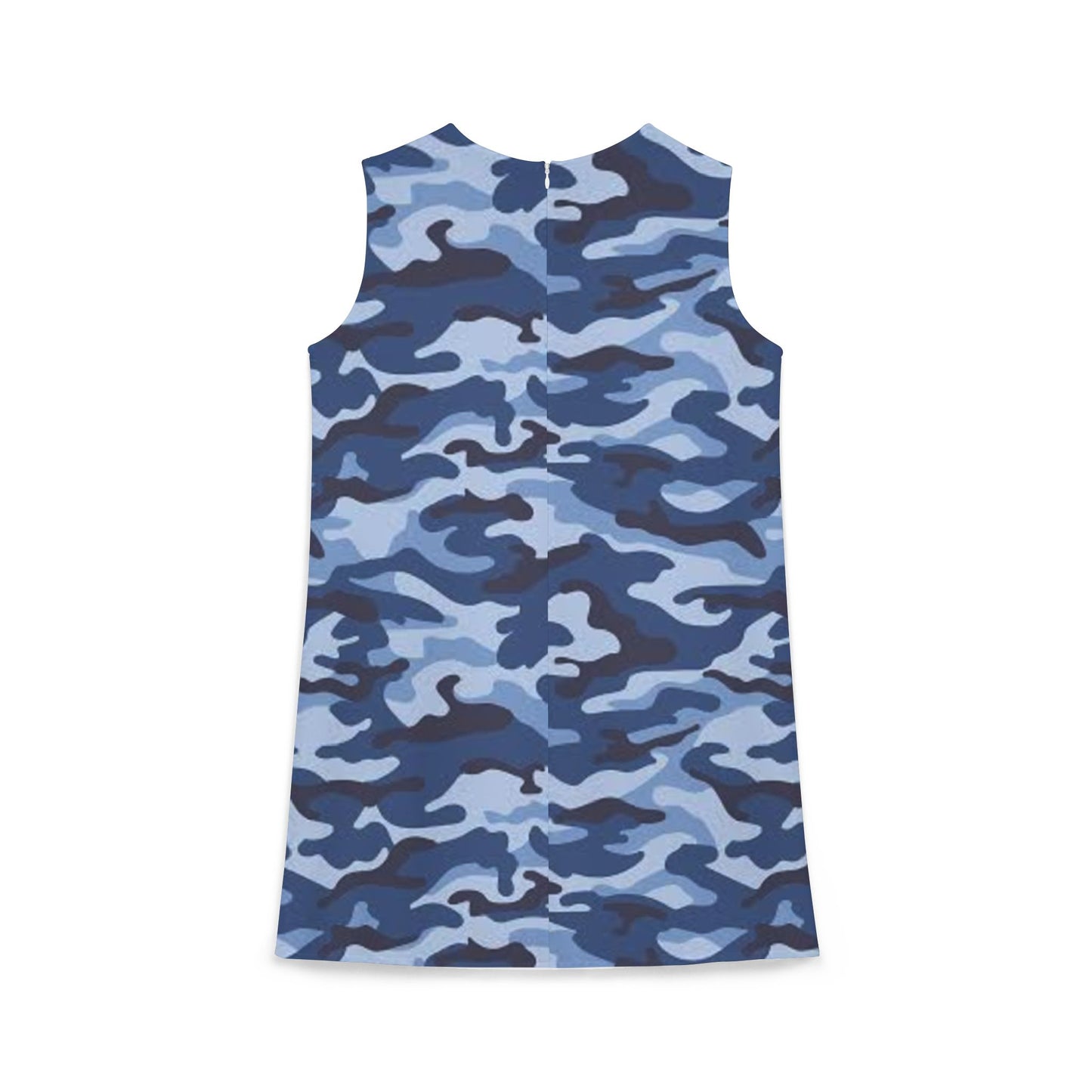 Blue Camo Pattern A-line Sleeveless Dress (AOP)