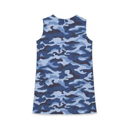 Blue Camo Pattern A-line Sleeveless Dress (AOP)