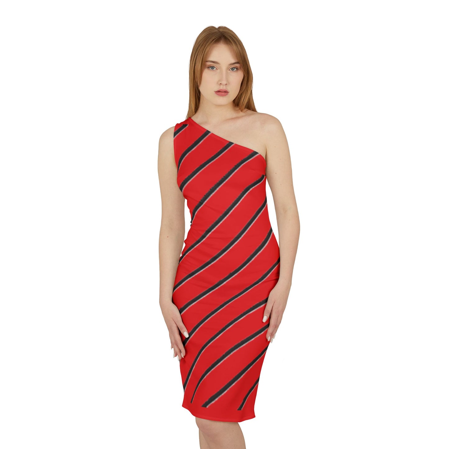 Striped - Shoulder Dress (Red)