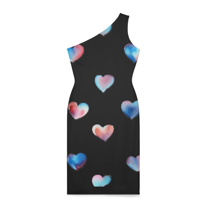 Shoulder Dress - Hearts - (Black)