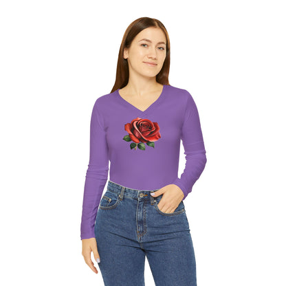 Women's Rose Long Sleeve V-neck Shirt