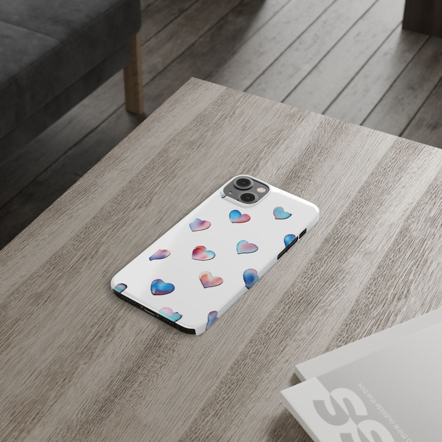 Slim Phone Cases - Hearts (White)