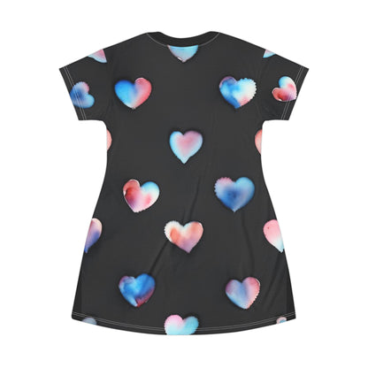 T-Shirt Dress - Hearts - Nightgown (Black)