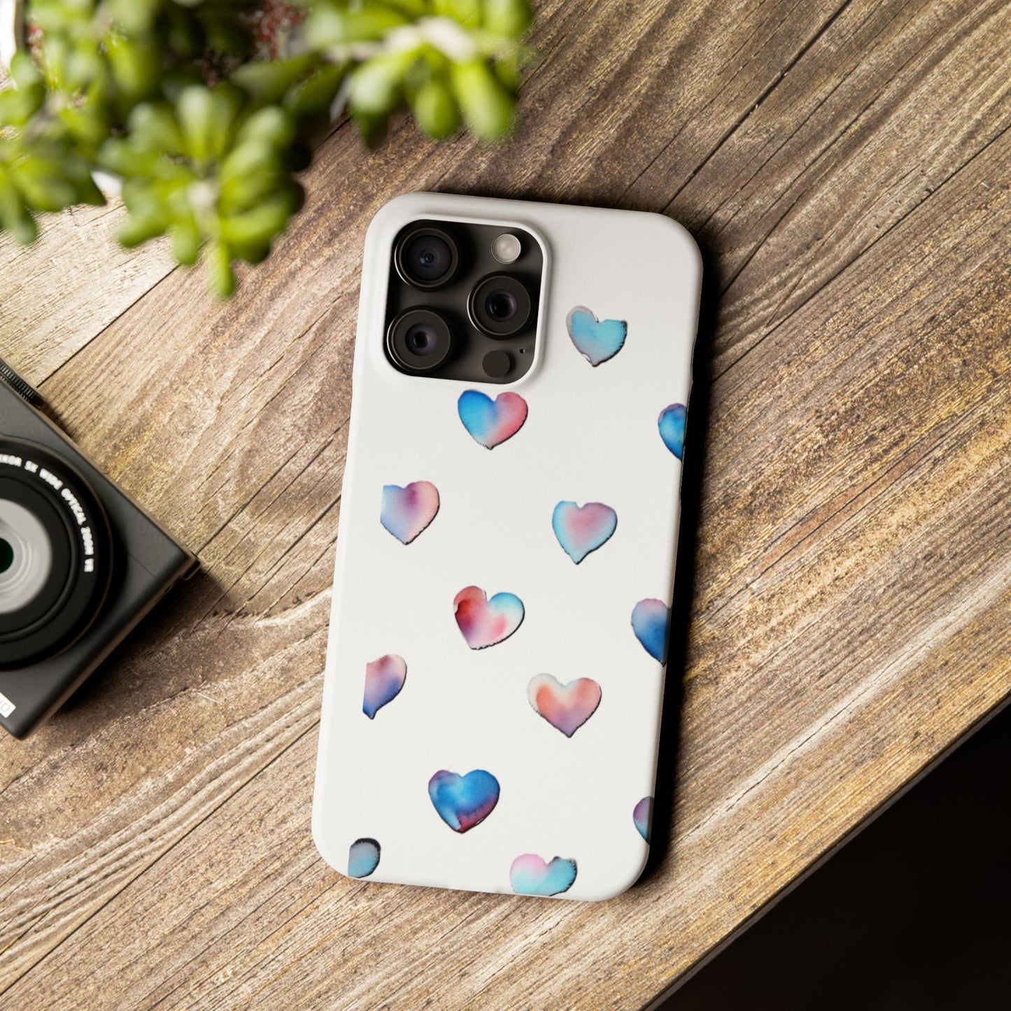 Slim Phone Cases - Hearts (White)