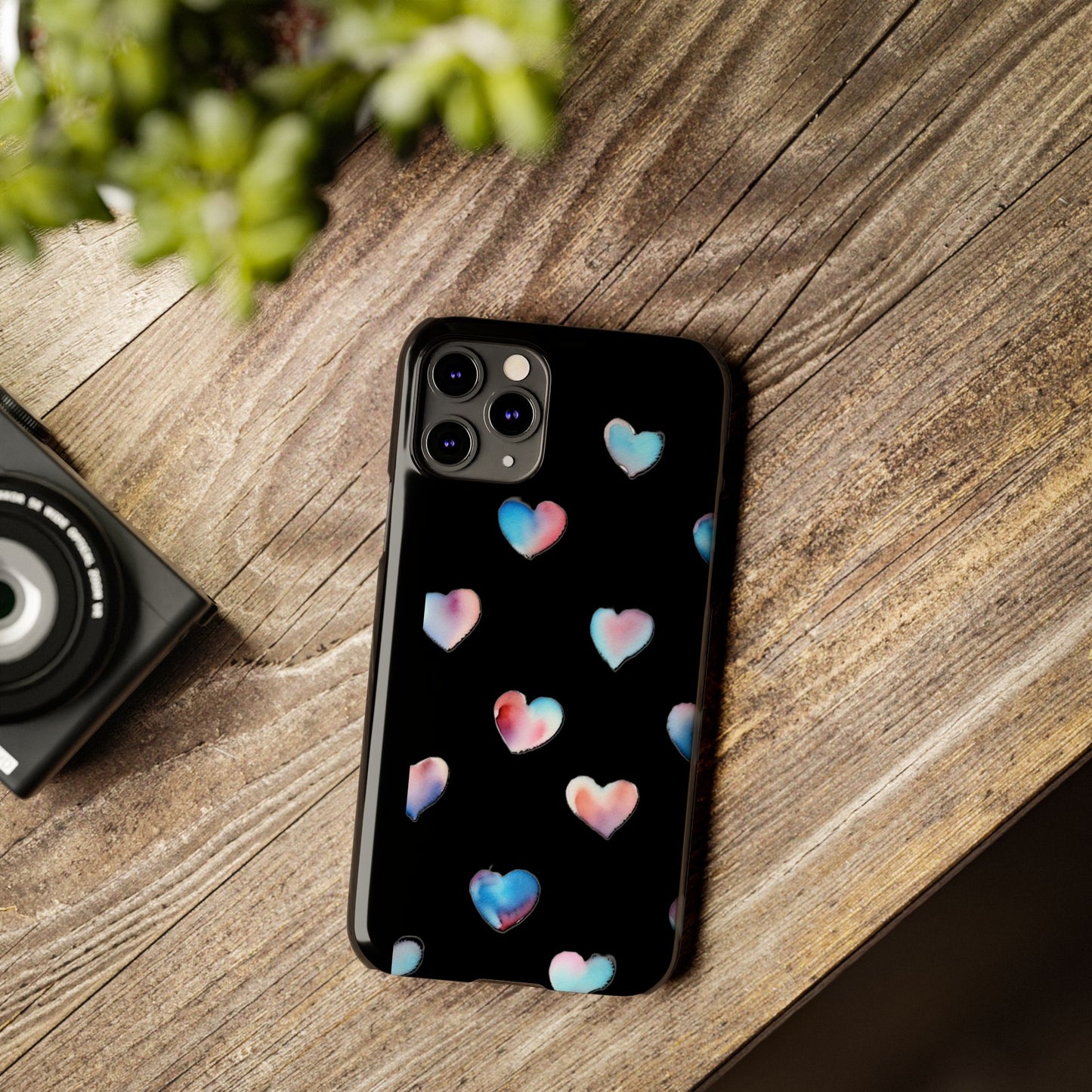 Slim Phone Cases - Hearts (Black)