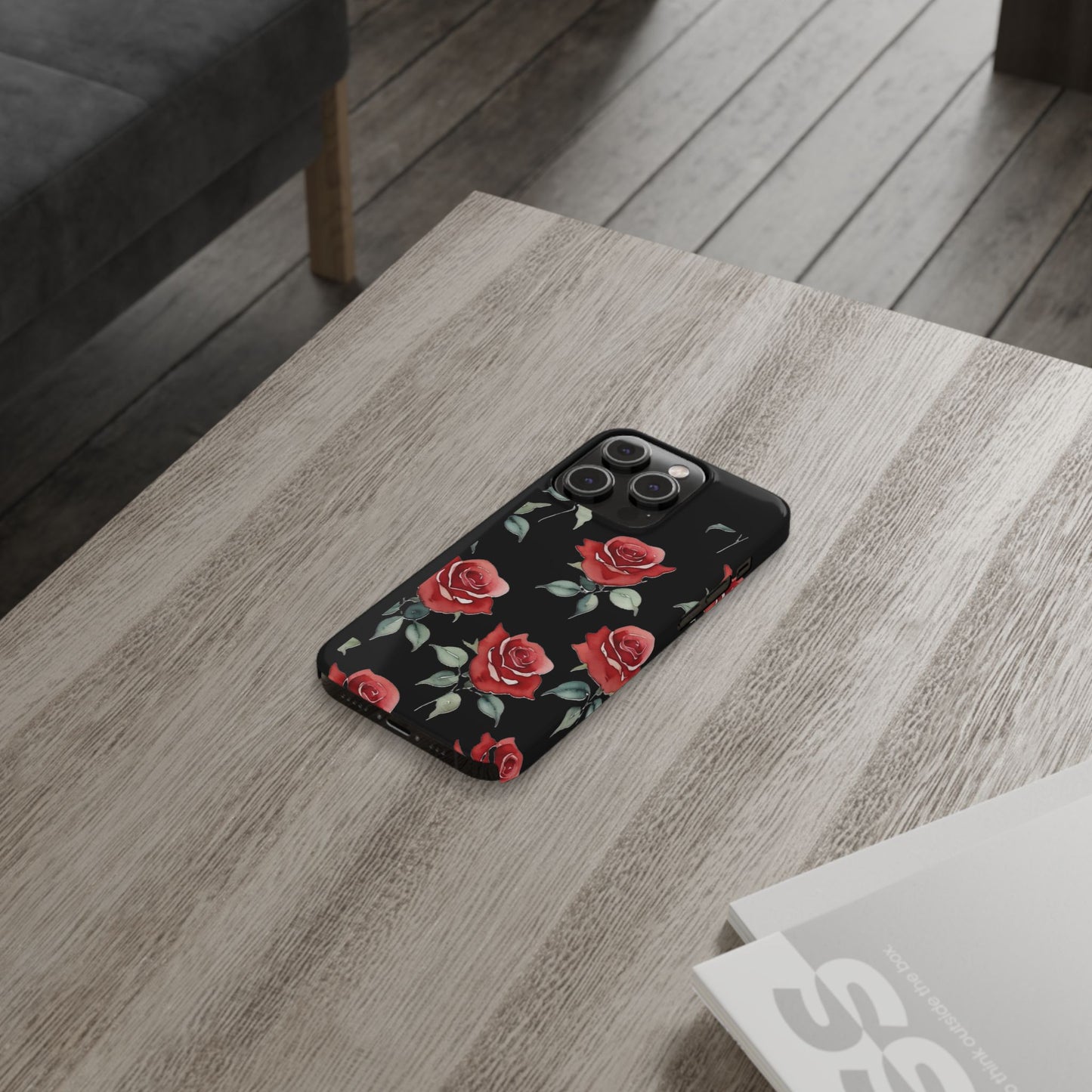 Slim Phone Cases - Roses (Black)