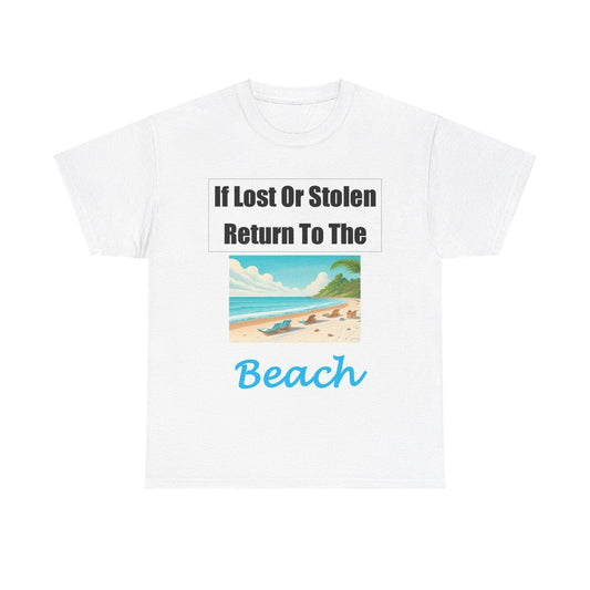 Lost Stolen Beach (White) - Unisex Heavy Cotton Tee - Better Mode