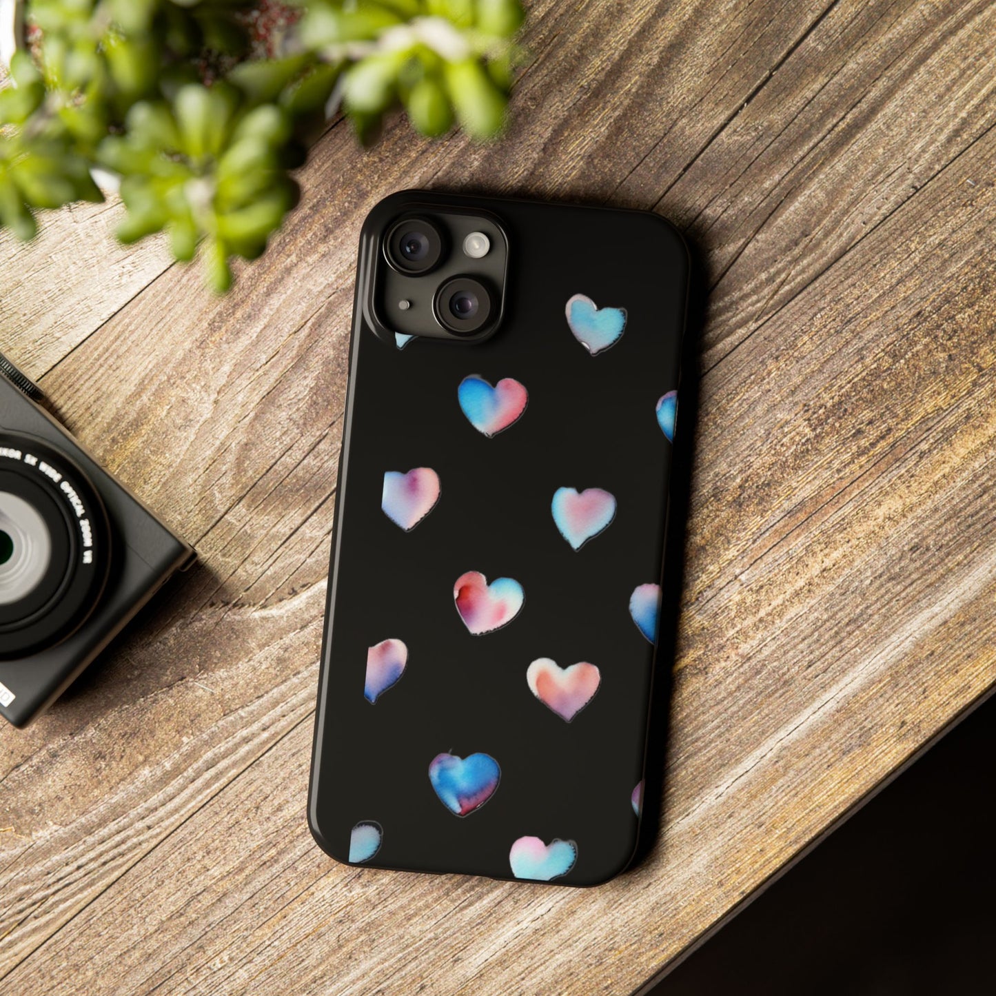 Slim Phone Cases - Hearts (Black)