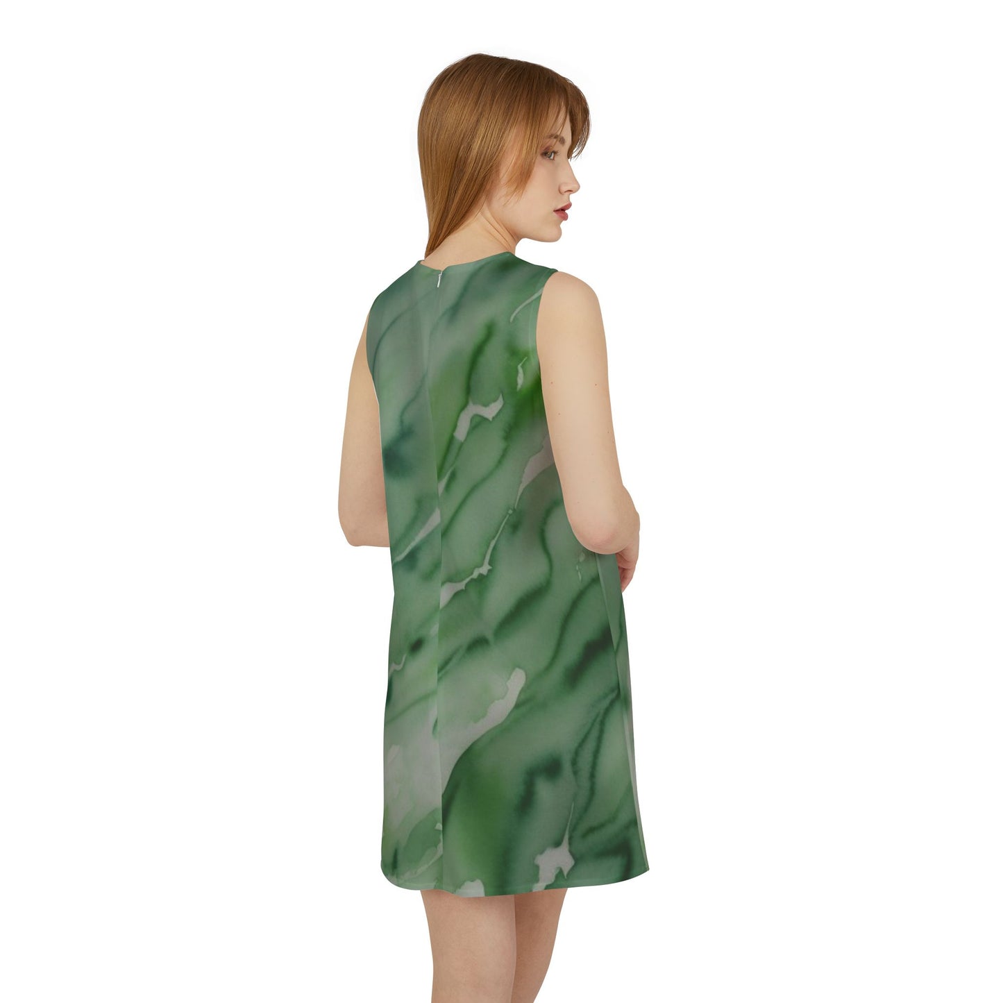 Green Marble A-line Sleeveless Dress