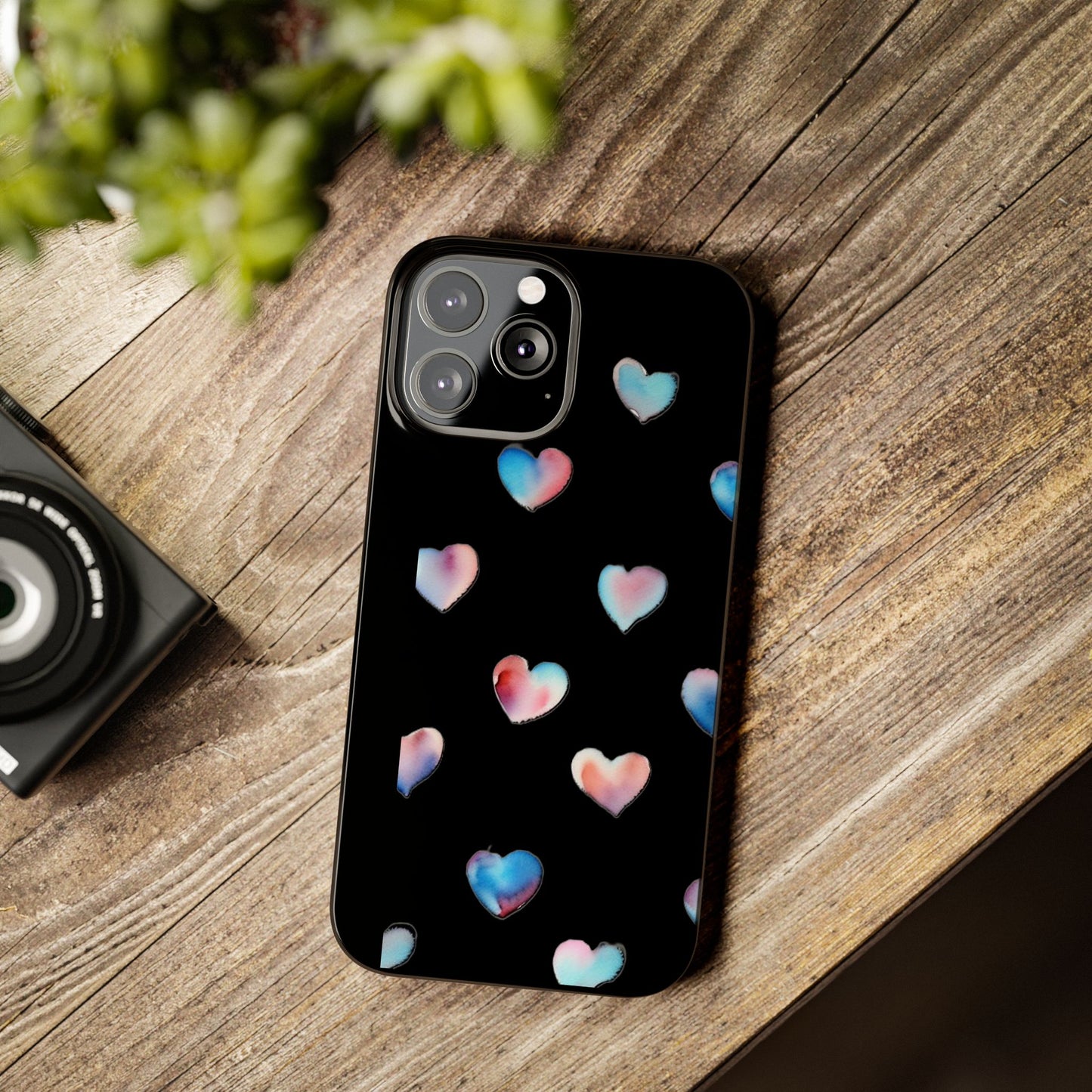 Slim Phone Cases - Hearts (Black)