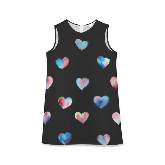 A-line Sleeveless Dress - Hearts (Black)