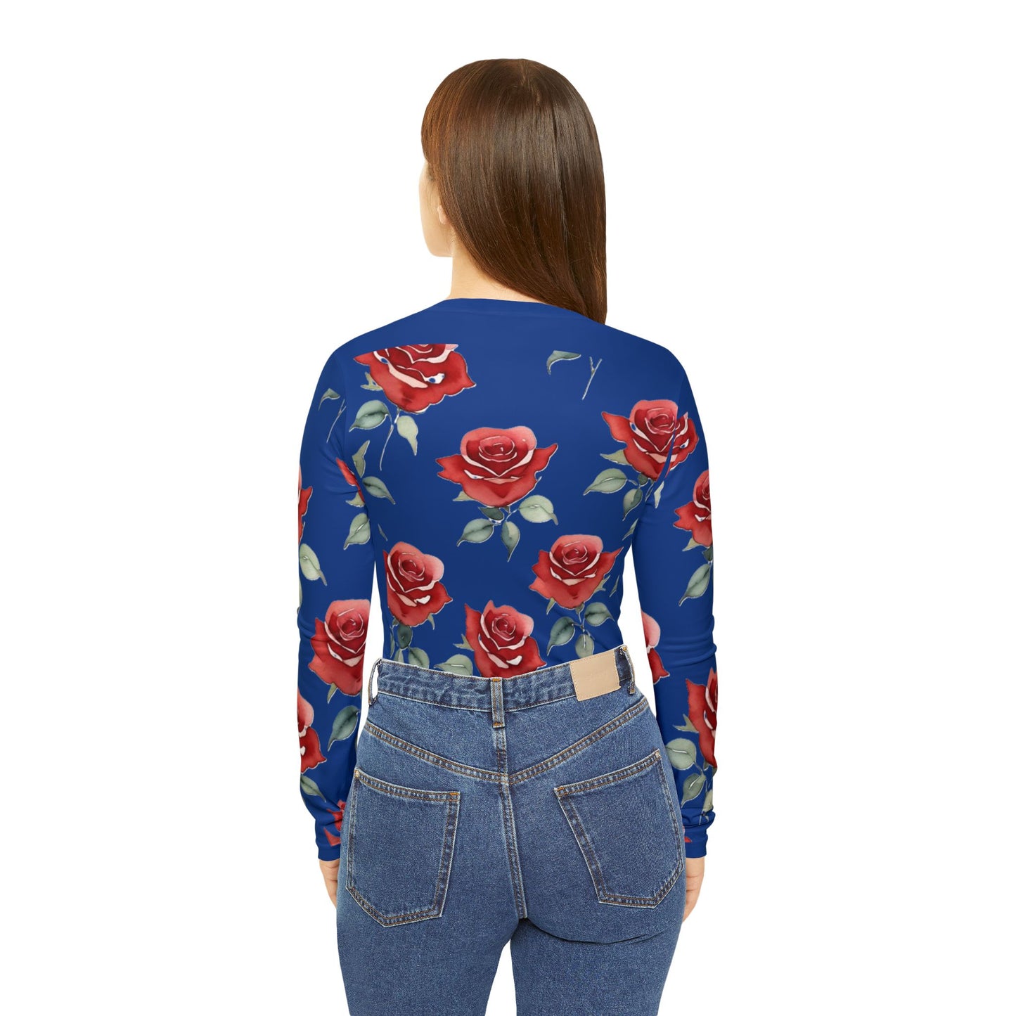 Rose Pattern Long Sleeve V-neck Shirt