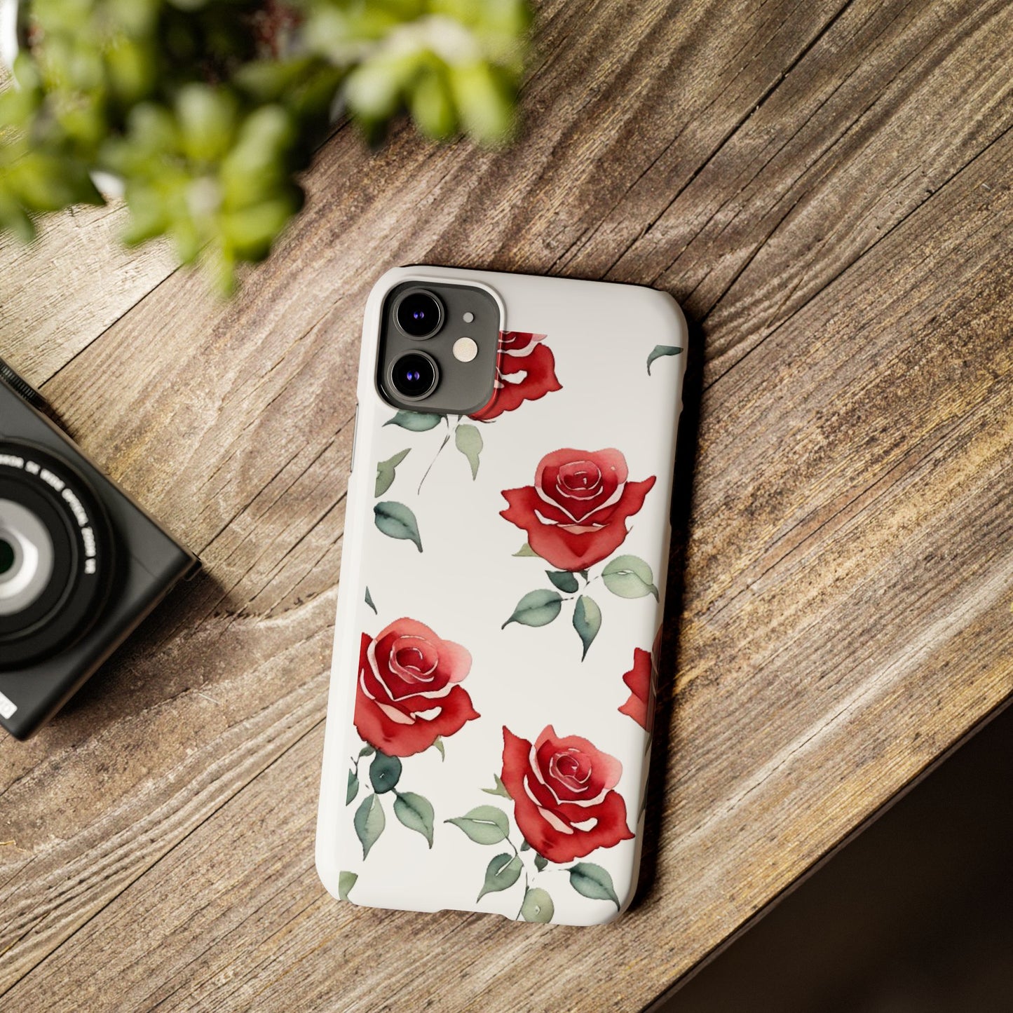 Slim Phone Cases - Roses (White)