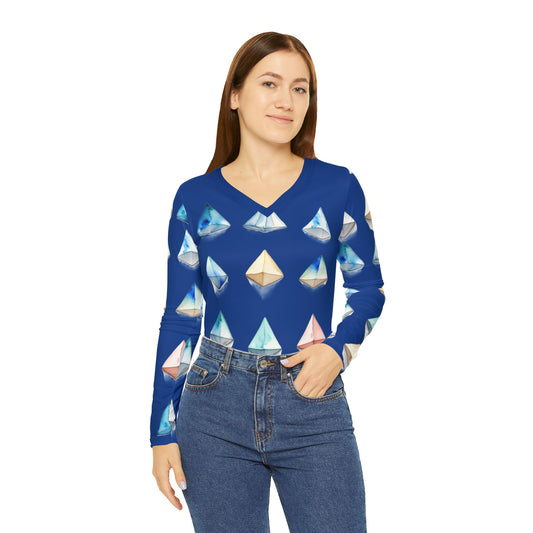 Triangle Pattern Women's Long Sleeve V-neck Shirt