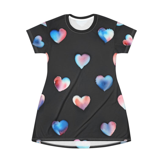 T-Shirt Dress - Hearts - Nightgown (Black)