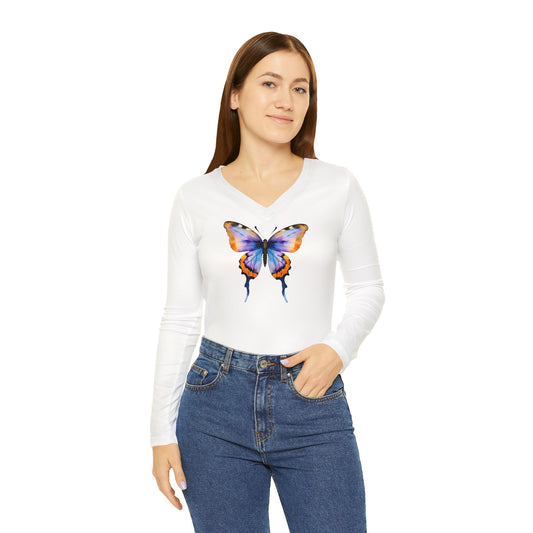 Butterfly Long Sleeve V-neck Shirt