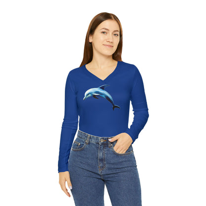 Women's Dolphin Long Sleeve V-neck Shirt