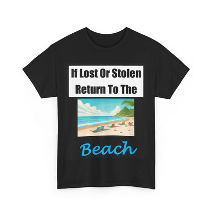 Lost Stolen Beach (Black) - Unisex Heavy Cotton Tee - Better Mode