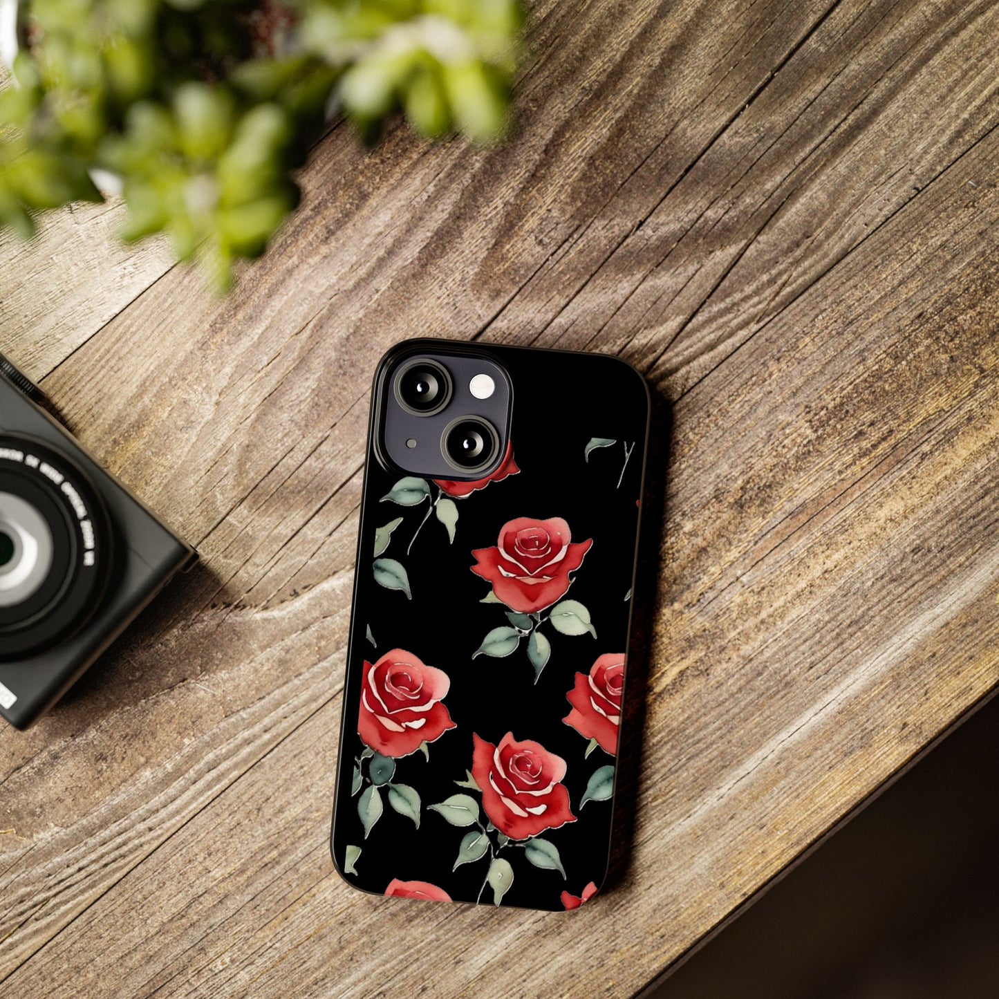 Slim Phone Cases - Roses (Black)