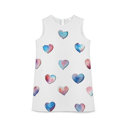 A-line Sleeveless Dress - Hearts (White)