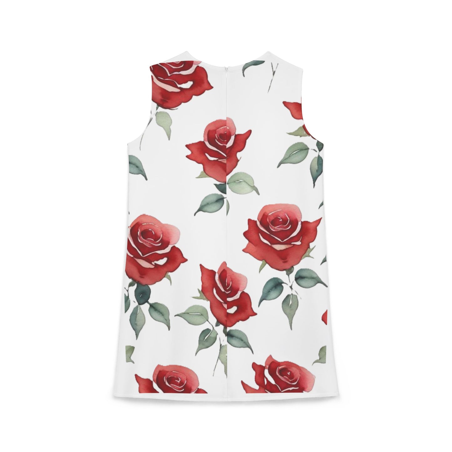 A-line Sleeveless Dress - Roses - (White)