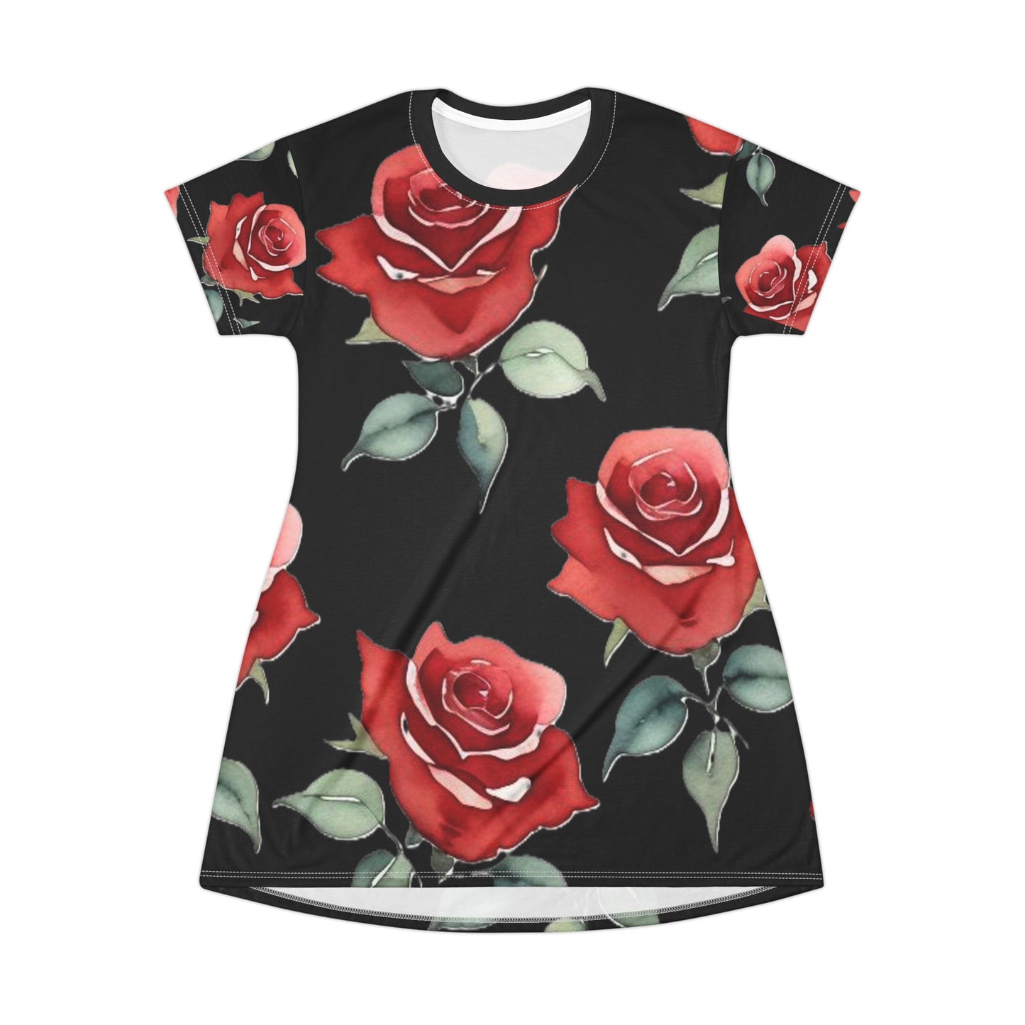 T-Shirt Dress - Roses - Nightgown (Black)