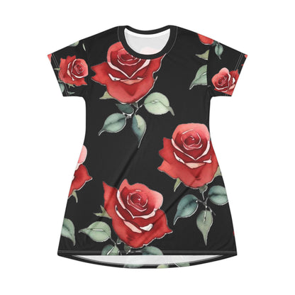 T-Shirt Dress - Roses - Nightgown (Black)