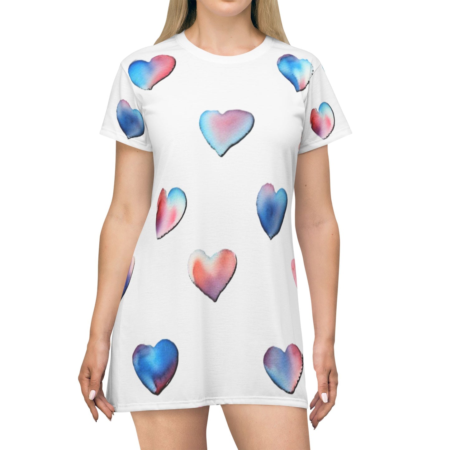 T-Shirt Dress - Hearts - Nightgown (White)