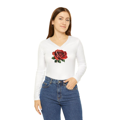 Women's Rose Long Sleeve V-neck Shirt