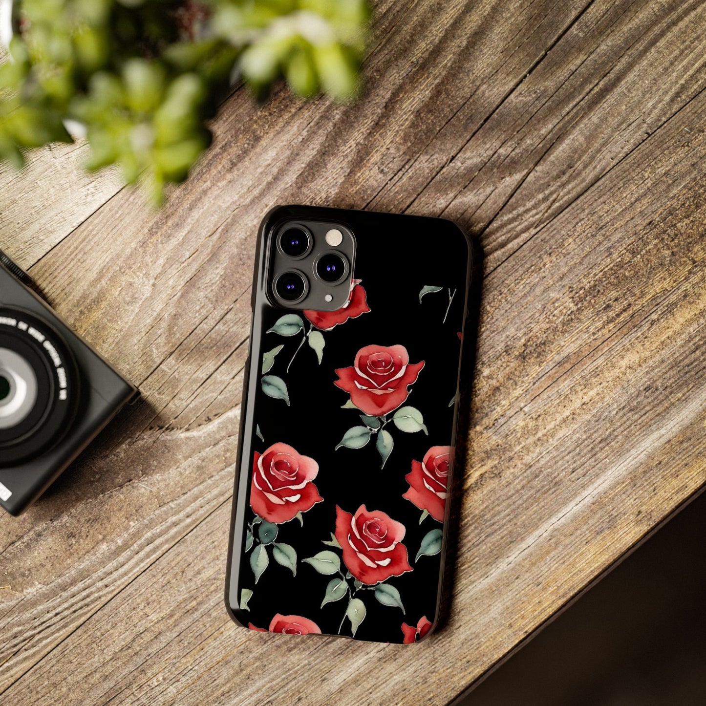 Slim Phone Cases - Roses (Black)