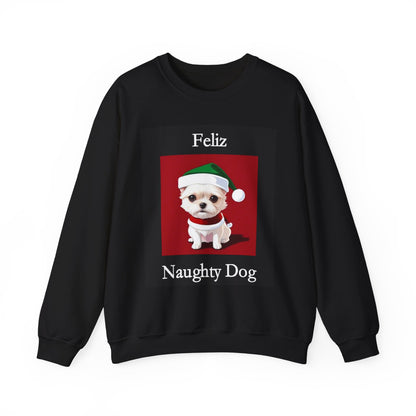 Christmas - Feliz Naughty Dog 2 (Black) - Unisex Heavy Blend™ Crewneck Sweatshirt - Better Mode