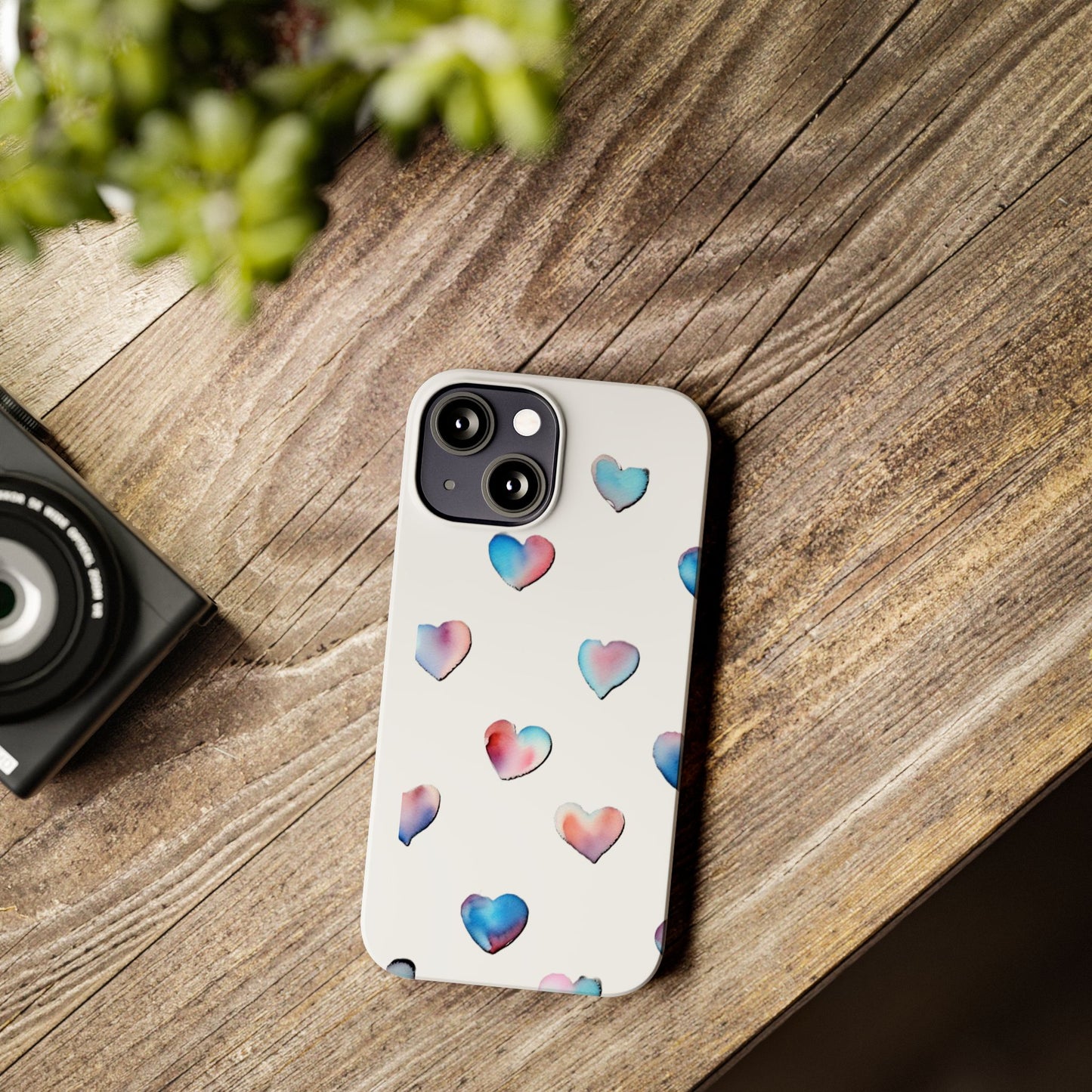 Slim Phone Cases - Hearts (White)