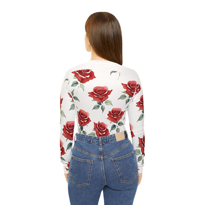 Rose Pattern Long Sleeve V-neck Shirt