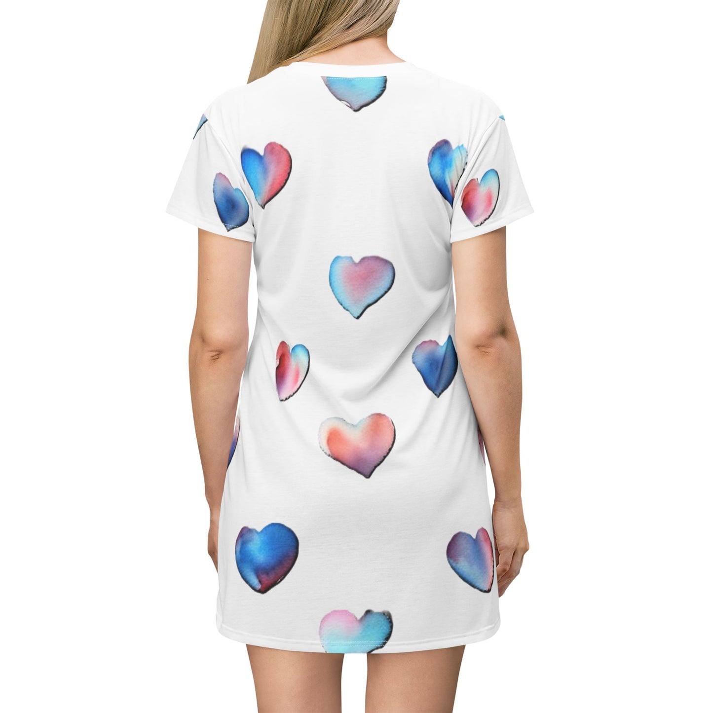 T-Shirt Dress - Hearts - Nightgown (White)